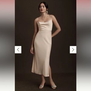 BHLDN Cali Satin Charmeuse Midi Dress in Oyster
